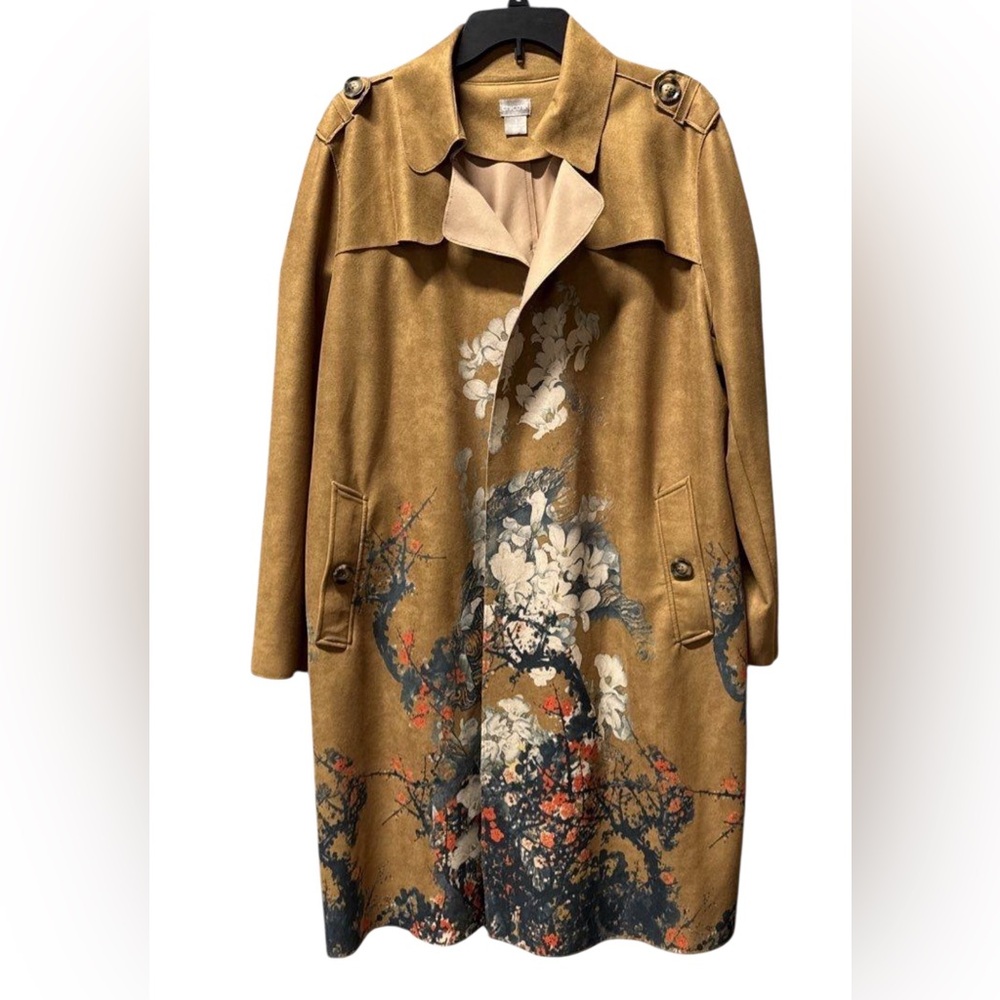 Chico's Floral Faux-Suede Trench Coat